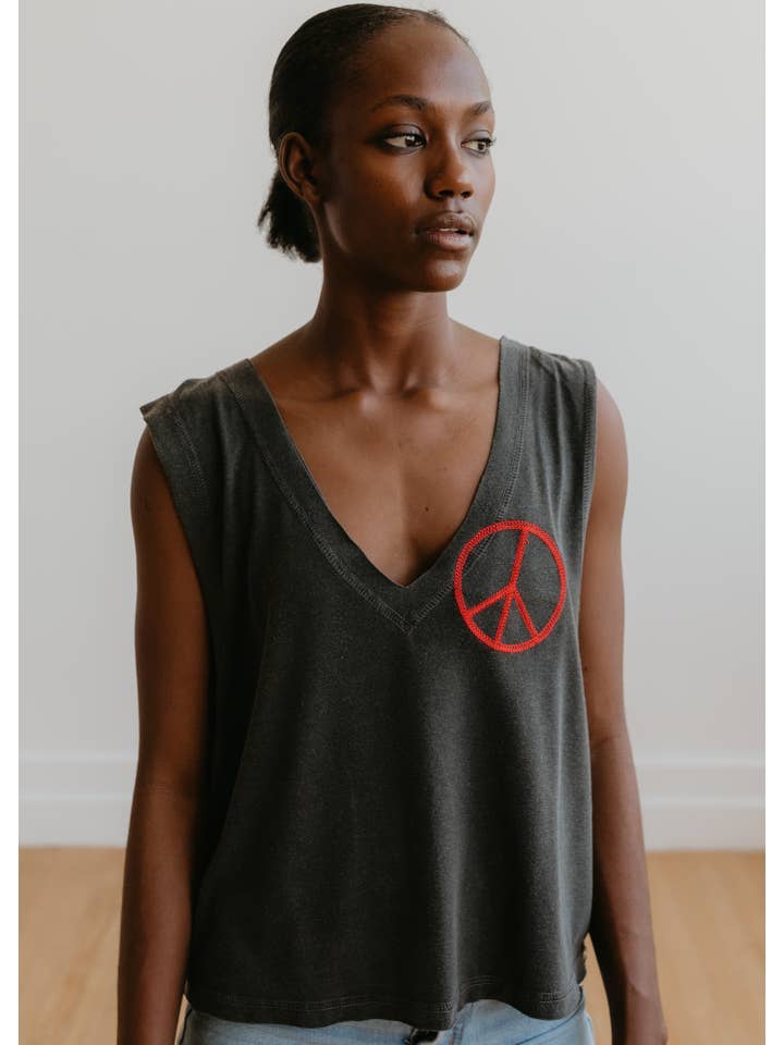 People Of Leisure - Wholesale Tank Top - Women's - Peace Embroidered Tank