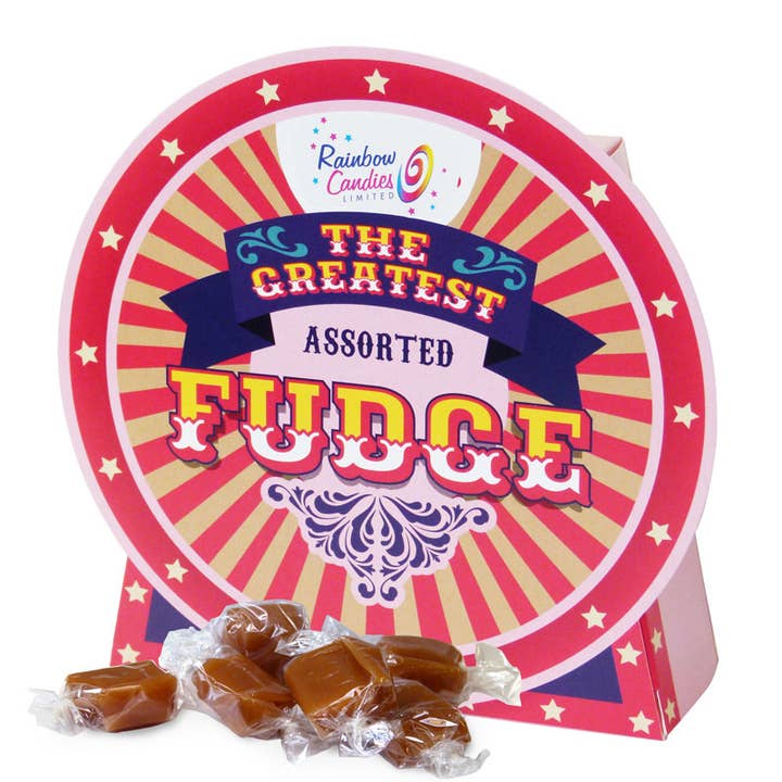 UK ONLY. Assorted Fudge Big Wheel Gift Box Filled for wholesale by Hames Chocolates