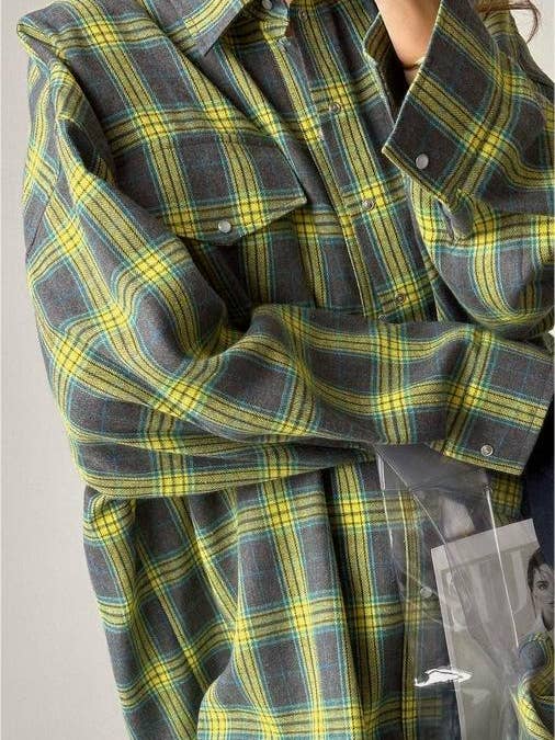 Long sleeve pocket cardigan plaid shirt jacket for wholesale by Rosa Clothing