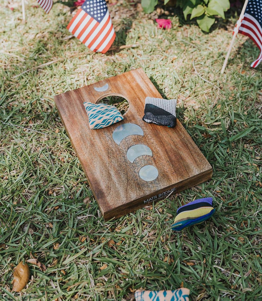 Matr Boomie Fair Trade - Wholesale Cornhole - Indukala Moon Phase Cornhole Table Game - Handcrafted Wood2