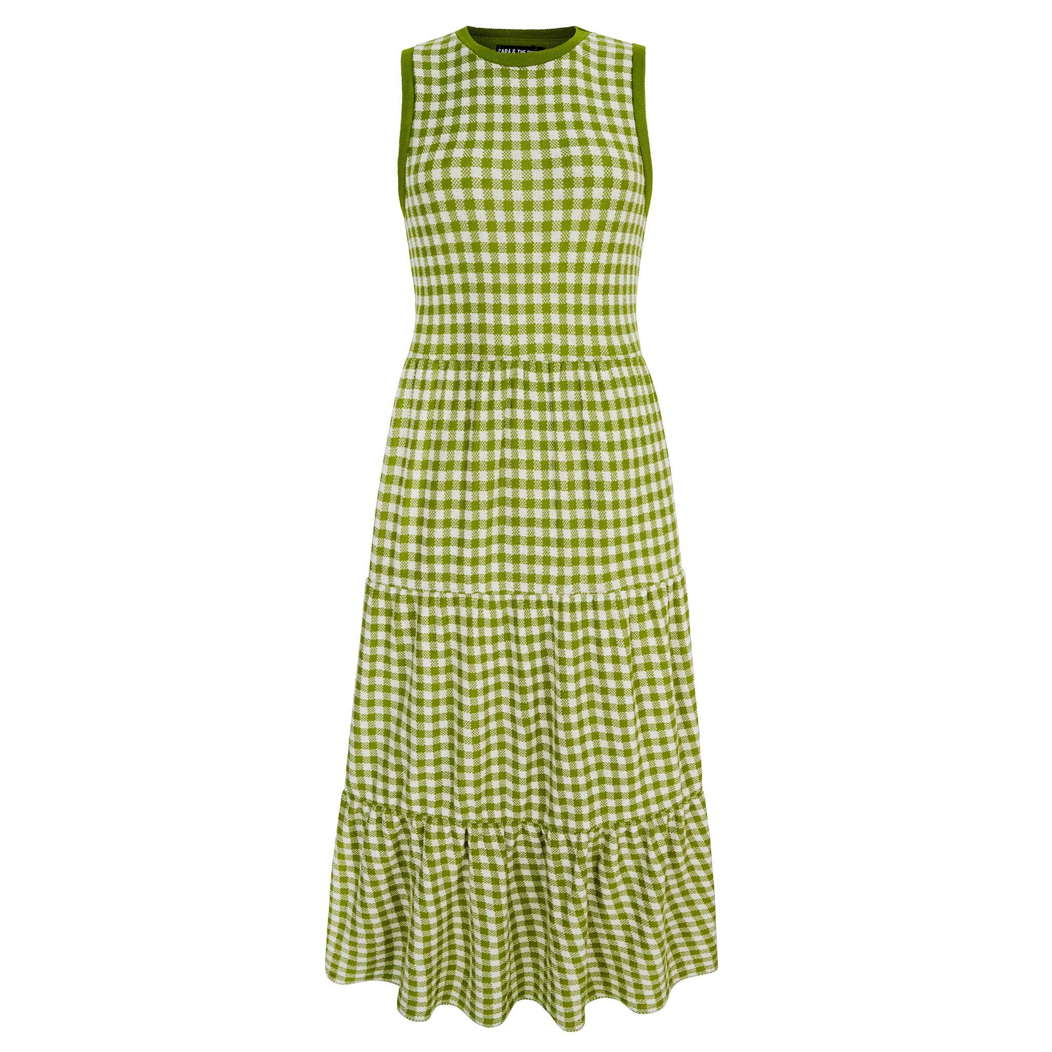 Cara & The Sky - Wholesale Dress - Women's - Paula Gingham Cotton Knitted Maxi Dress - Green1