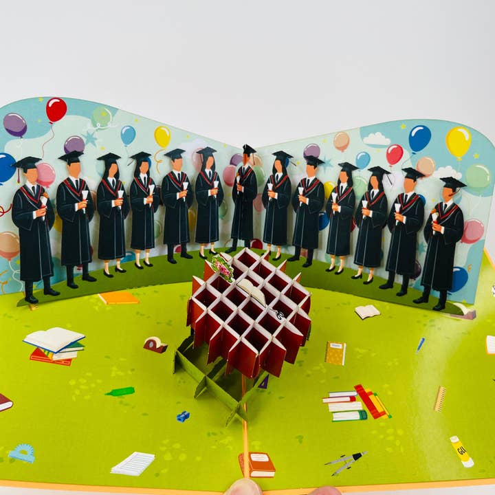 GRADUATION CHEERS POP UP GREETING CARD, 3D Pop Up Card for wholesale by The Paper Mix