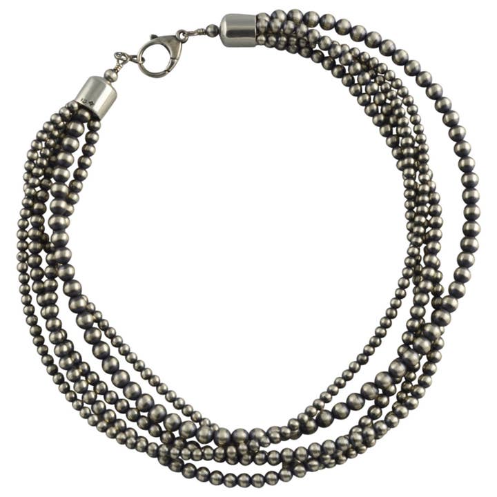 Zilveren woestijnparels 5-rijige gemengde kralenketting. Verkrijgbaar van 18" tot 80". voor wholesale door Select Lines