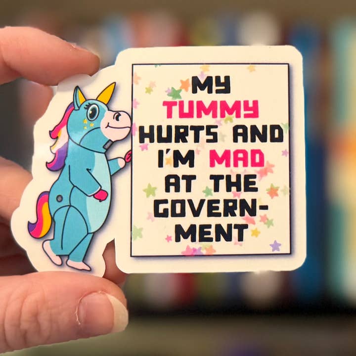 Tummy Hurts Sticker for wholesale by Parted Pages Press