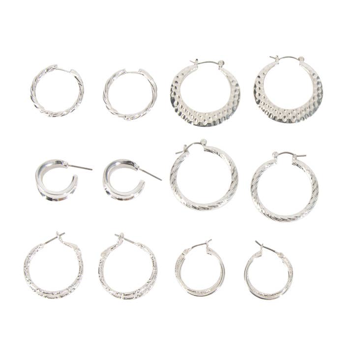 Howard's - Wholesale Jewelry Set - 12 Piece Silver Hoops Earring Assortment