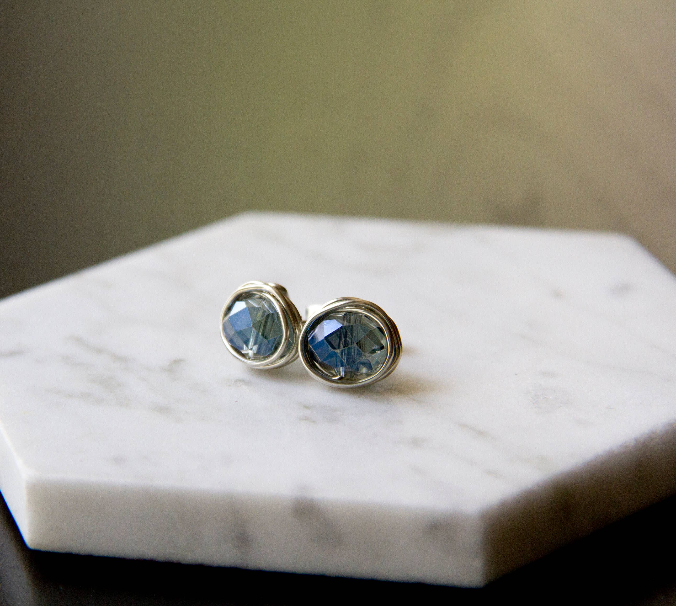 The Jovi Lyne Collection – wholesale Stud/post earrings – Chinese Crystal Stud Earrings Wrapped In Silver - Birthstone - December - Blue2