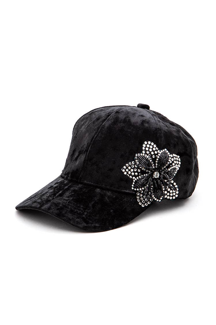 Artini Accessories - Wholesale Baseball Cap - Women's - Rhinestone Flower Velour Cap0