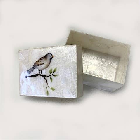 Dekorasyon Gifts Decor - Venta al por mayor Cajas decorativas - Caja rectangular de capiz con diseño de pájaro4