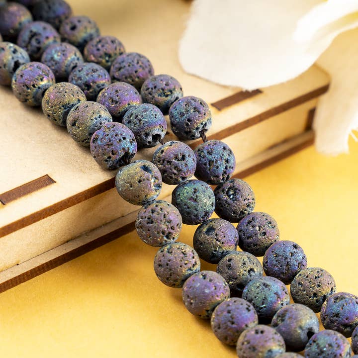 Runda Pärlor | Aura Kvarts Lavapärla | Vulkanisk Bergart Ädelsten för wholesale av Soothing Crystals Beads