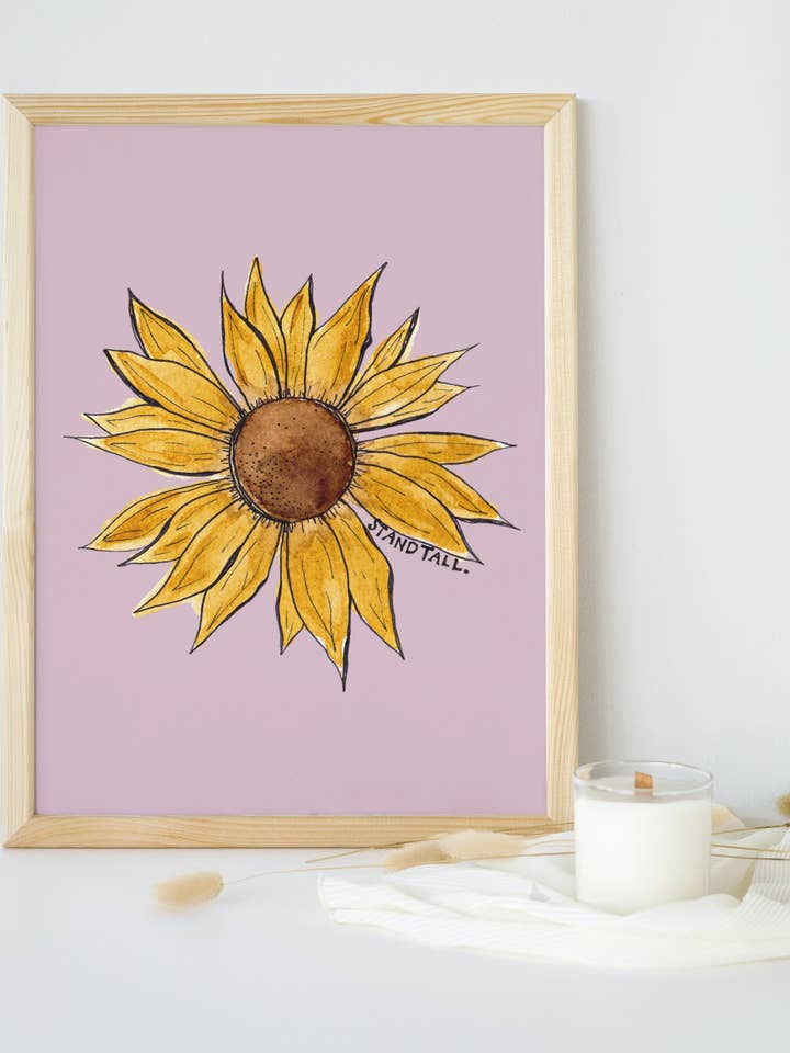 Girasol - Fondo morado | Impresión artística en acuarela para venta al por mayor de Taylor Martone Art