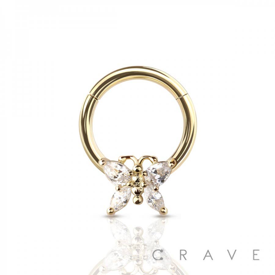 CRAVE - Wholesale Ring met een steen/solitaire ring - 316L SS PRONG GEM VLINDER VOORSTE SEGMENT RING0