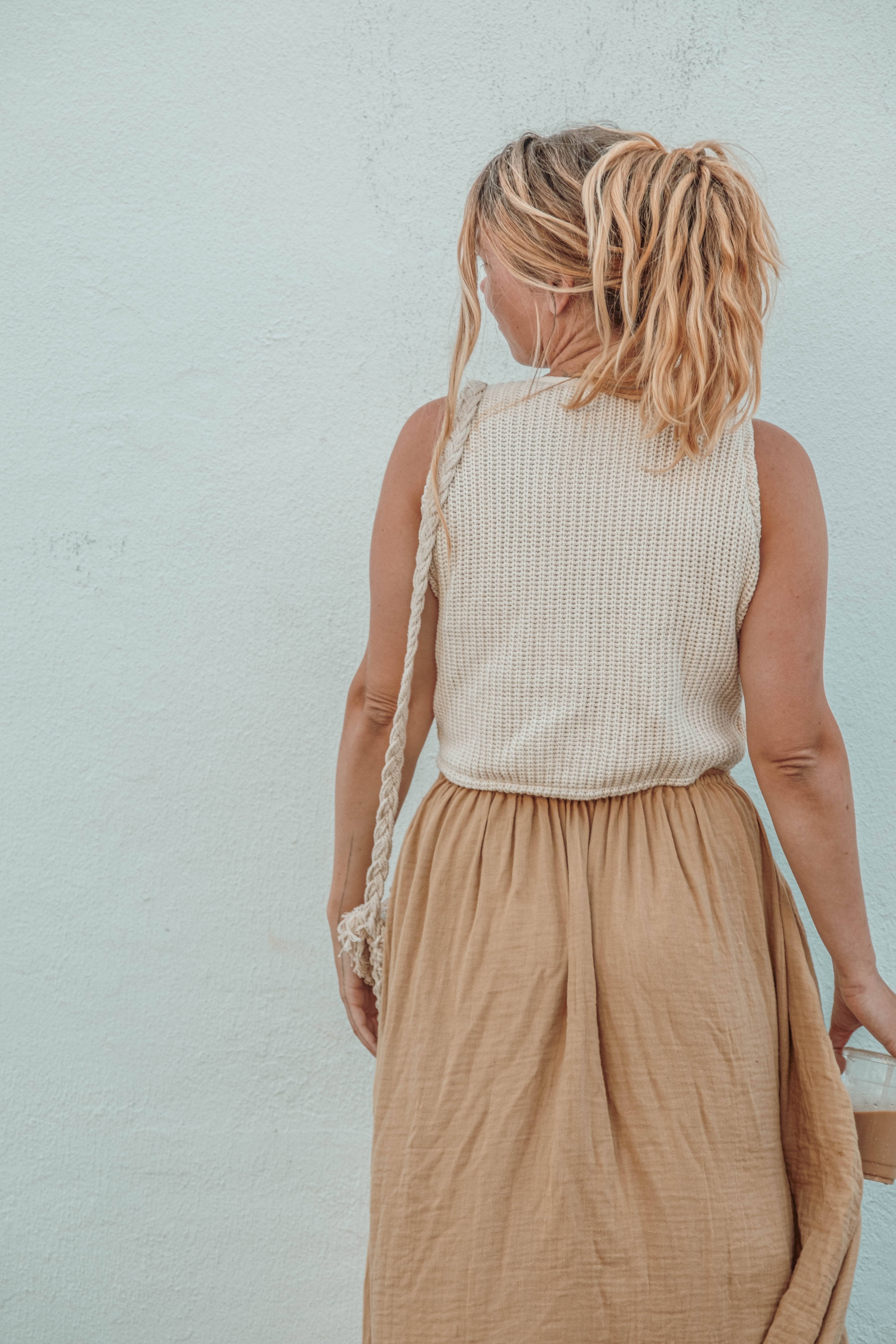 Gardenbelle Shop – Großhandel Bluse – Damen – 100 % Bio-Baumwoll Crop Sweater Weste mit Bindeband im Boho-Stil7