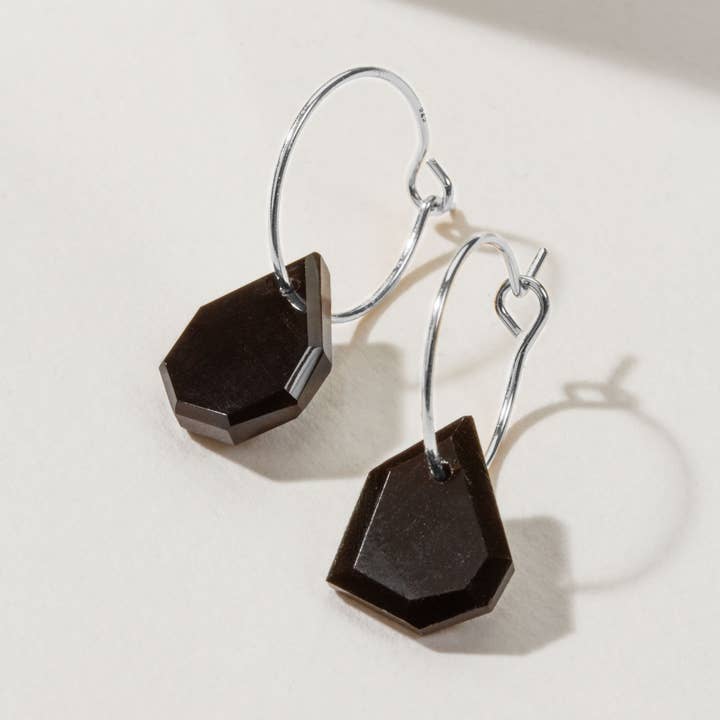 Luna Norte - Wholesale Hoop Earrings - Sterling Silver Geometry Mini Hoop Earrings- Black Onyx