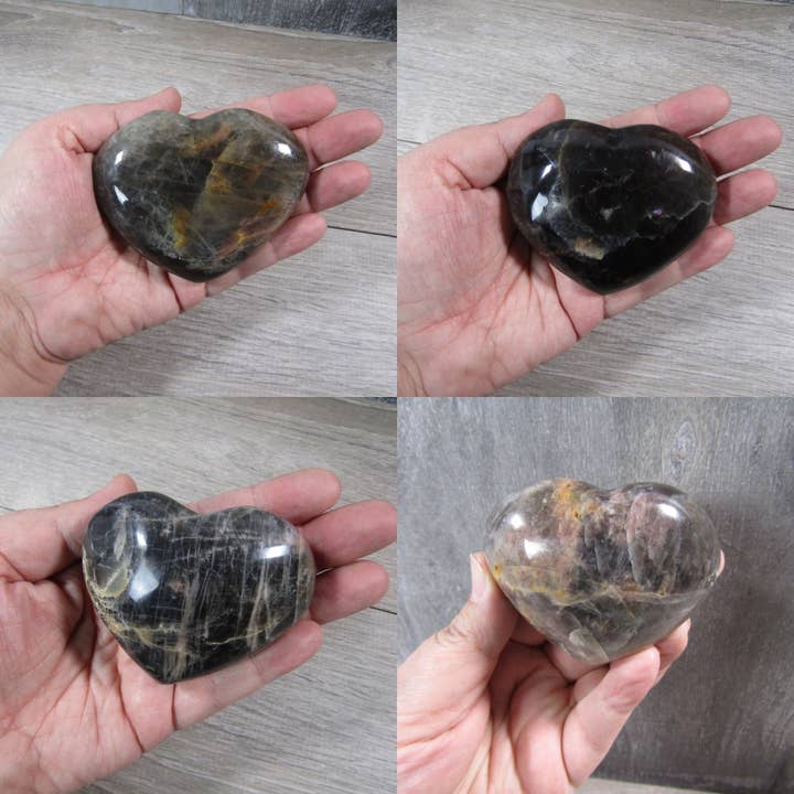 Large Display-Size Black Moonstone Heart Crystals for wholesale by Keystone Crystals