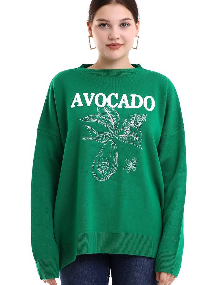 AVOKADO TRYCKT STICKAD TRÖJA för wholesale av Cloth Cube