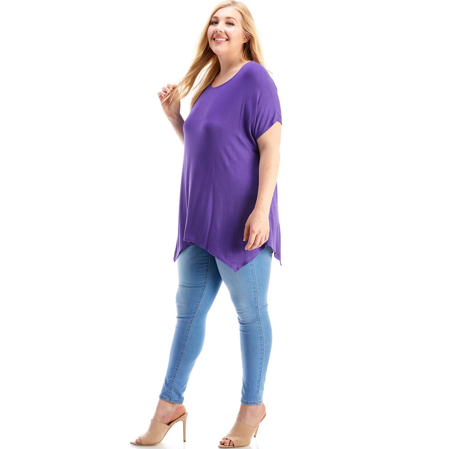Azules Clothing - Wholesale Tunic - Women's - ATP-2307RSX Plus Size Asymmetric Short Sleeve Tunic75