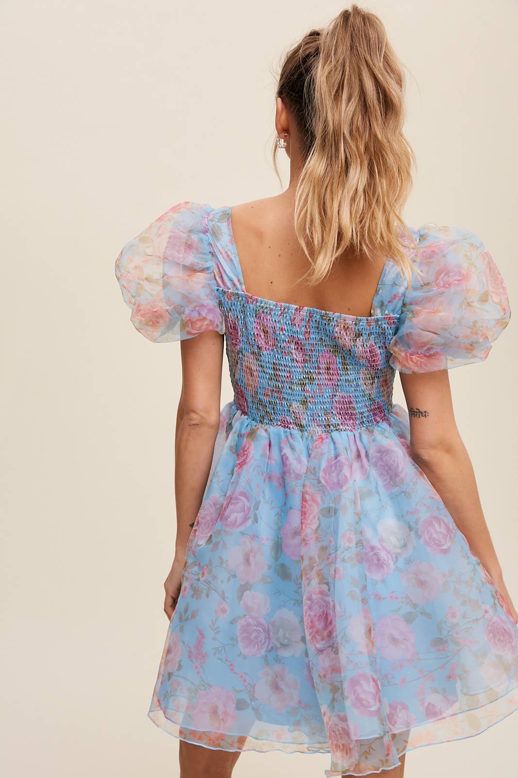 Listicle - Wholesale Dress - Women's - Floral Puff Sleeve Organza Mini Dress9