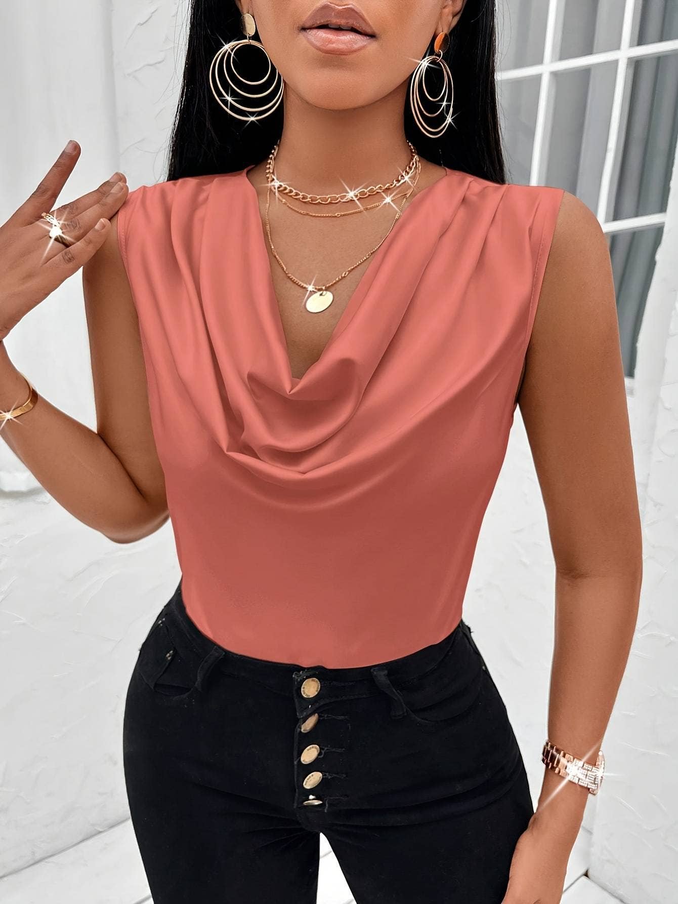 Lily Clothing - Wholesale Blouse - Women's - Sexy swing neck tank top sleeveless satin Top3