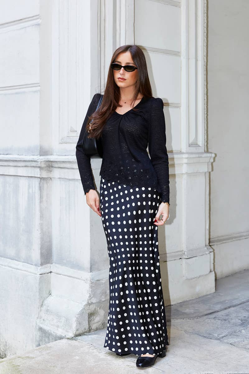 ELLI WHITE - Wholesale Skirt - Women's - Polka dot satin skirt4