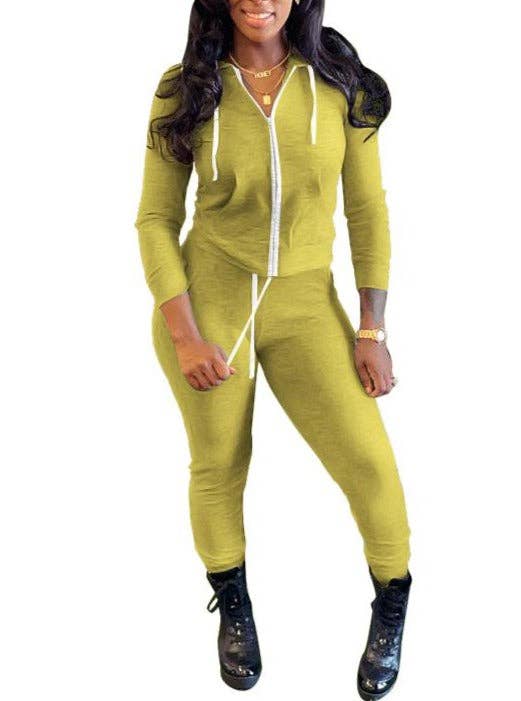 MB Fashion Wholesale - Wholesale Top & Pant Set (NOT Loungewear) - Women's - MB FASHION Zip-Up Hoodie and Jogger Pants Set 12489R0