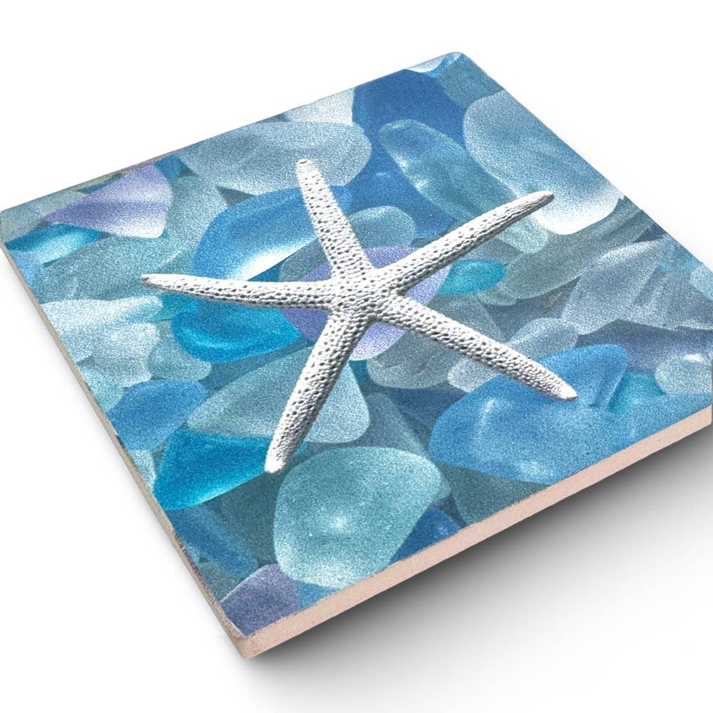 LISART LLC - Wholesale Coasters - 4" Sea Glass & Starfish coaster 2