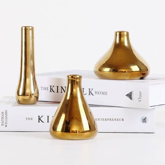Gold Ceramic Bud Vase, Decorated Vase, Tabletop Flower Vase for wholesale by Sweet Home Deco