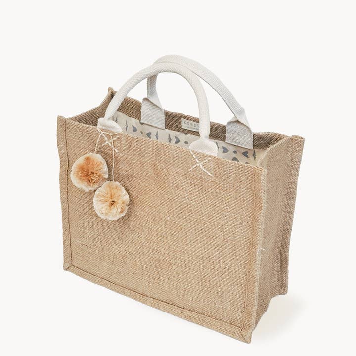 Handmade Burlap Jute • Canvas Tote • Gift Bag W/Pompom (S) for wholesale by KORISSA