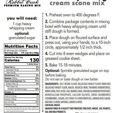Rabbit Creek Gourmet - Wholesale Bread Mix - SCO-Cranberry Orange Cream Scone Mix2