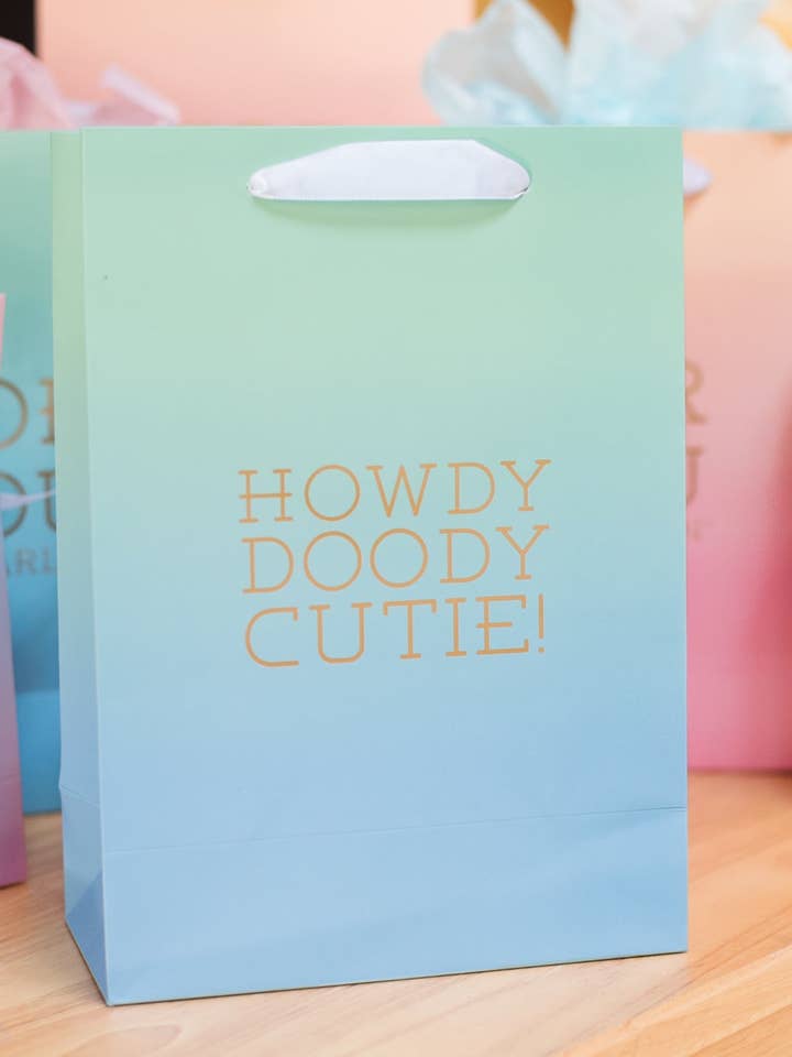 Large Gift Bag - HOWDY DOODY CUTIE - Blue/Green for wholesale by Girl Riot Society by Mosaic Makers Co