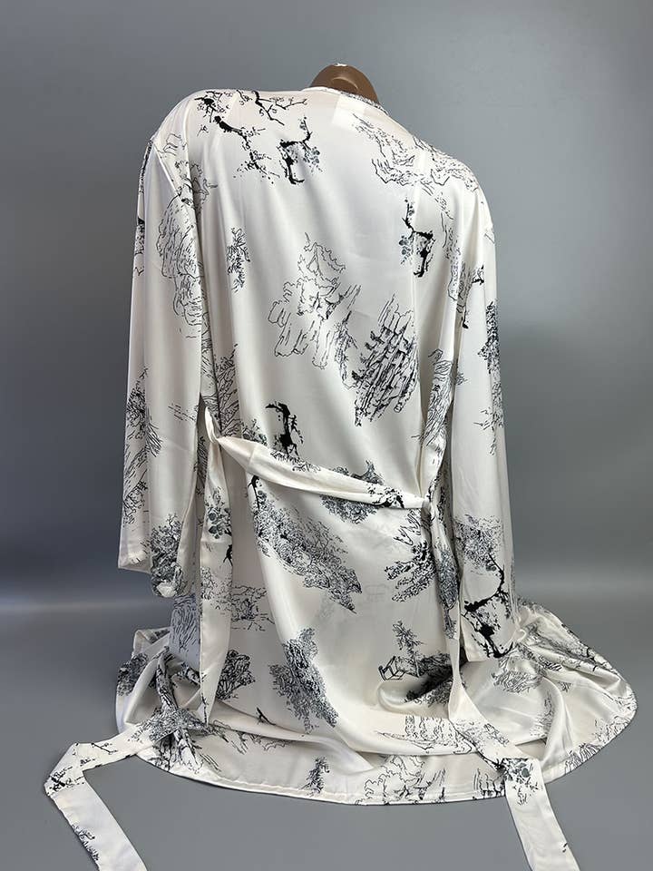 White with black print Pyjama dress and bathrobe set/N36502 for wholesale on Faire4
