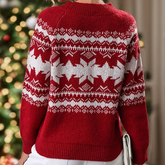 Rosa Clothing - Vente Pull en maille – femme - Pull à motif de flocon de neige et sapin de Noël1