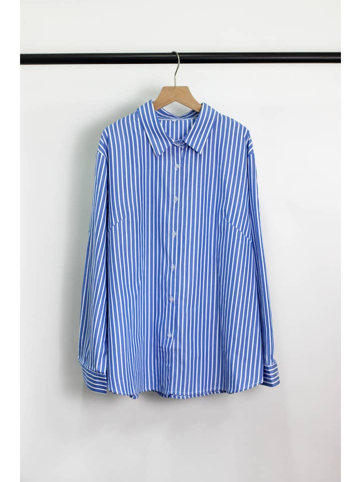 ESLEY - Wholesale Button Down Shirt - Women's - T2406ASJP53055 - CLASSIC STRIPE LONG SLEEVE BLOUSE