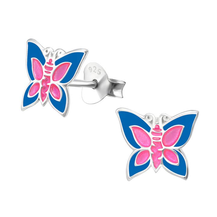 Girl's Jewelry Sterling Silver Earrings - Blue Butterfly for wholesale by Snazzy Girls