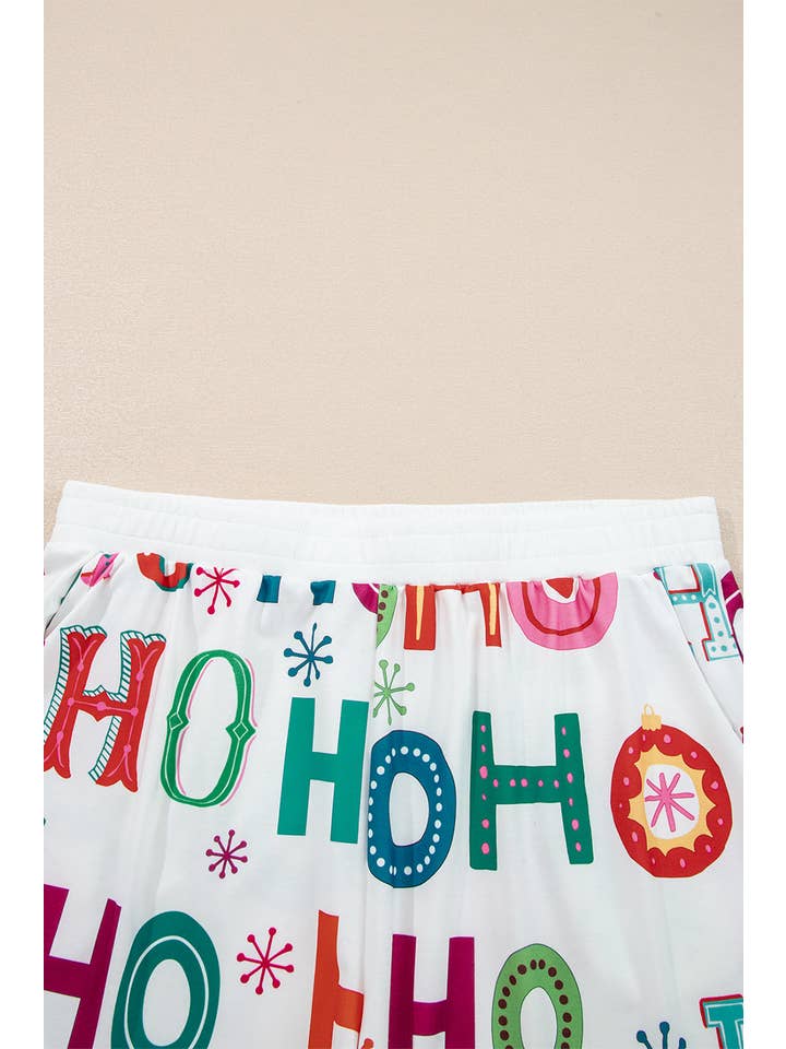 Bianco Completo da salotto taglie forti natalizio Ho Ho Ho con top e pantaloncini in vendita all'ingrosso su Faire4