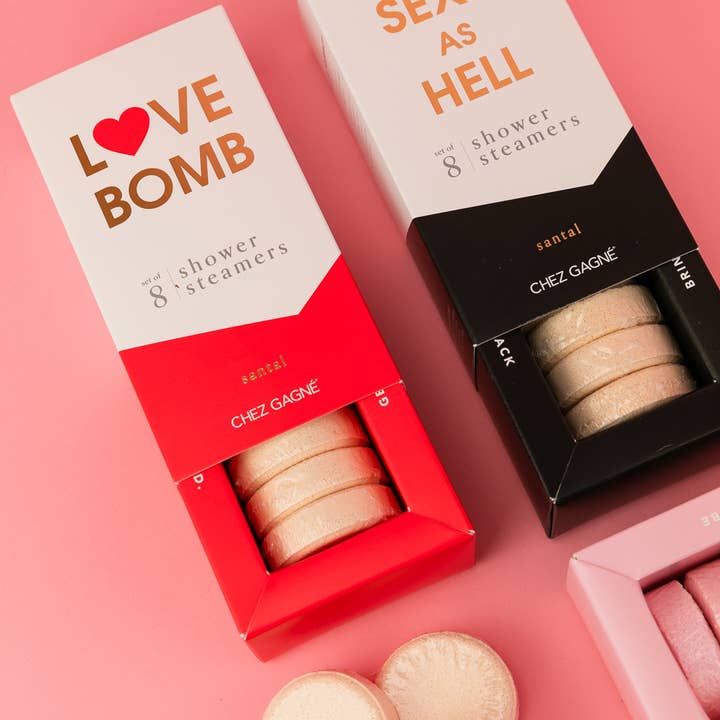 Chez Gagné - Wholesale Shower Steamer/Bomb - Love Bomb Shower Steamers - Santal - Set of 8 Tabs