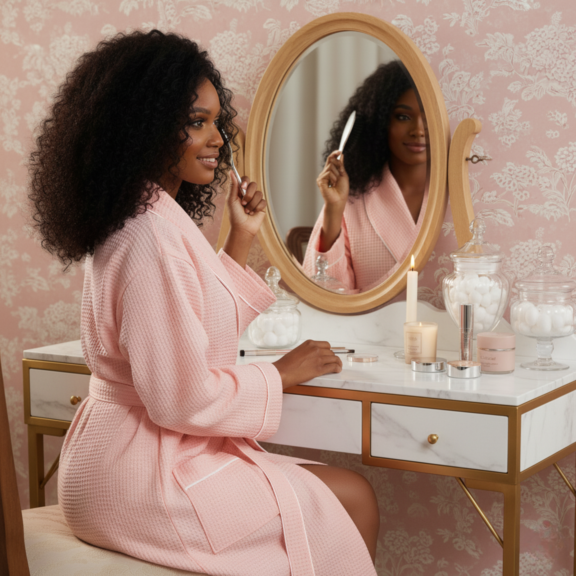 Lotus Linen – Engroshandel Morgenkåbe - Dame – Kvinders lette badekåbe med waffle-tekstur og kantbånd – spa-komfort13