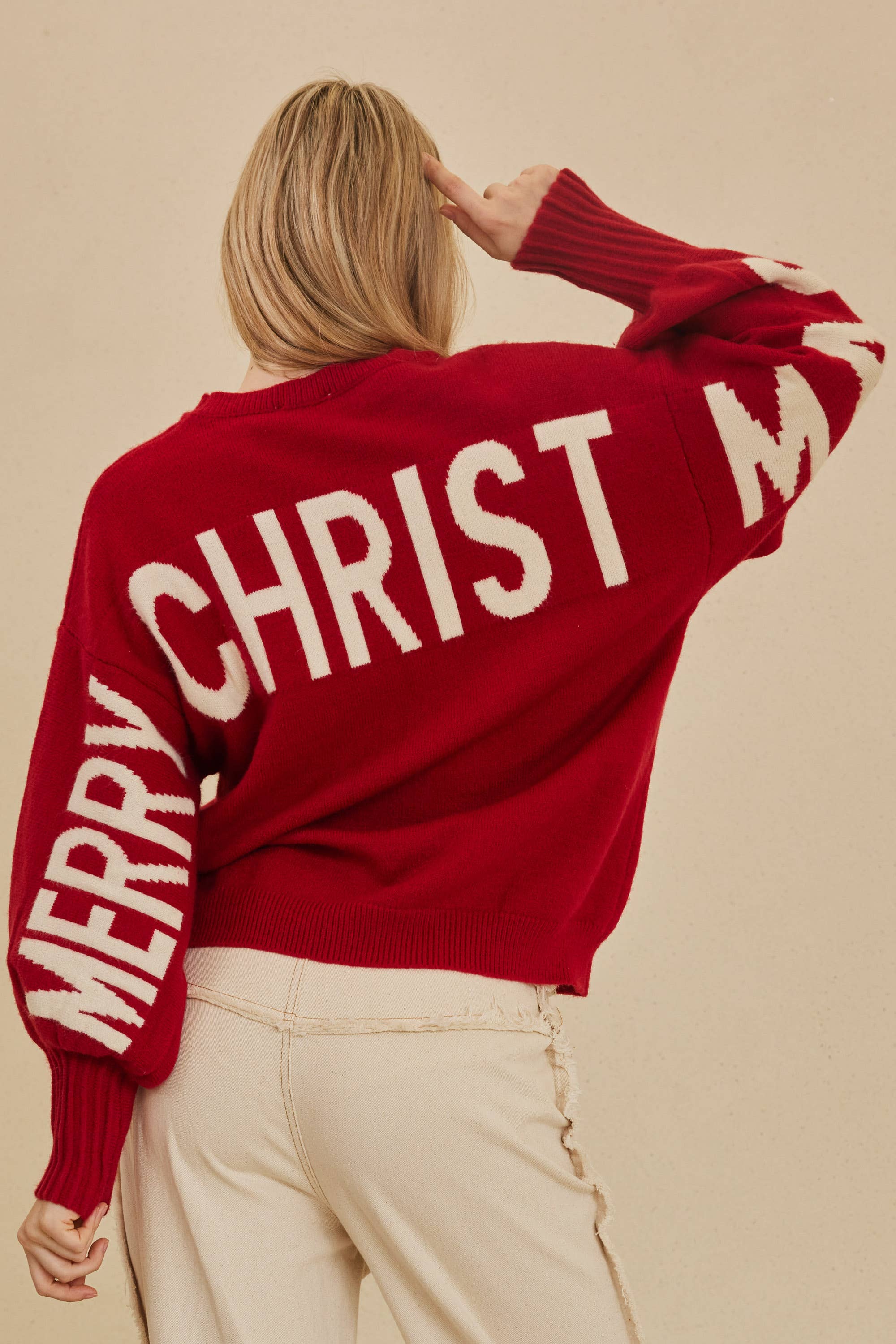 Mello. - Wholesale Knit Sweater - Women's - OVERSIZE Christmas Sweater with Lettering