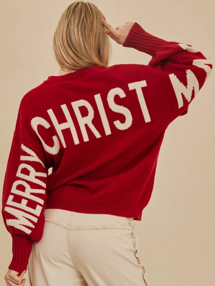 Mello. - Wholesale Knit Sweater - Women's - OVERSIZE Christmas Sweater with Lettering