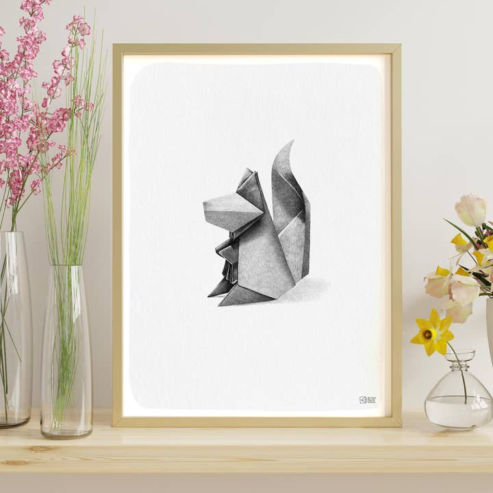 Japanese Origami Squirrel Art Poster for Wall Decor for wholesale by le murmure des murs