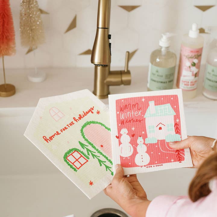 Doe A Deer - Wholesale Dishcloth - Home for the Holidays Swedish Dishcloth | Reusable, Holiday2