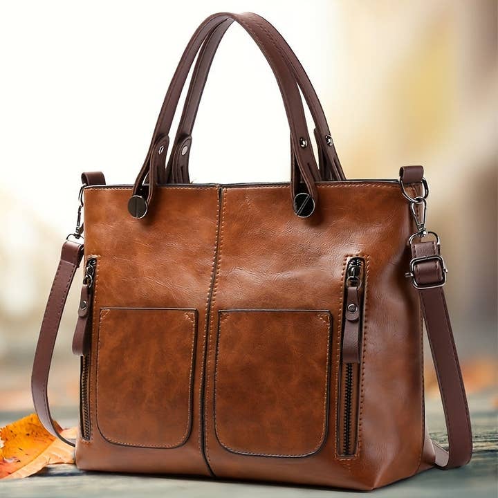 CandBBaby - Wholesale Tote Bag - Women's - Retro Brown Multiple Compartments Tote Bag for Women - Adjustable Strap, Zipper Closure, Small Crossbody & Shoulder Handbag, Vintage
