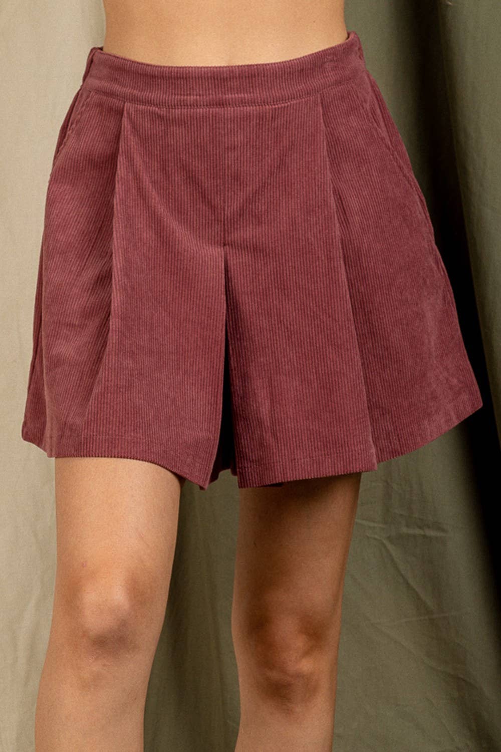VERY J - Wholesale Skort - Women's - NP70121-Pleated Solid Corduroy Skort Shorts0