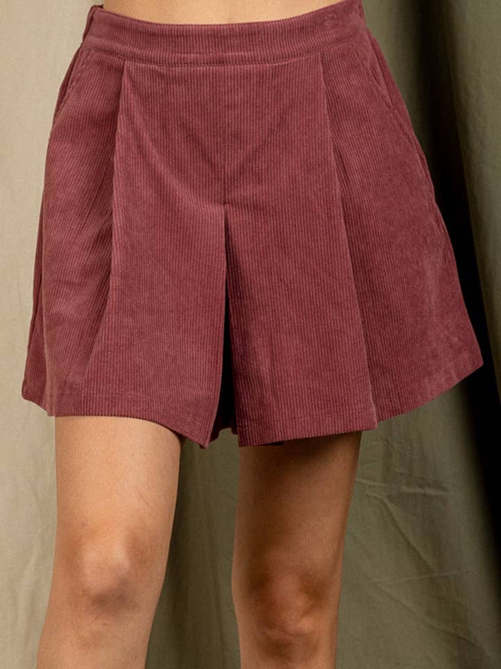 VERY J - Wholesale Skort - Women's - NP70121-Pleated Solid Corduroy Skort Shorts0