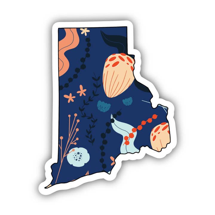 Rhode Island Blue Floral Abstract Sticker for wholesale by Big Moods