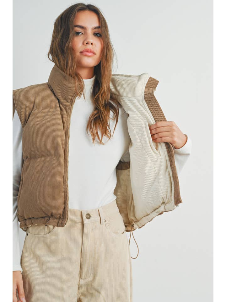 BUTTERMELON - Wholesale Outerwear Vest - Women's - FALL ADOREME CORDUROY PUFFER VEST - BMJ72423