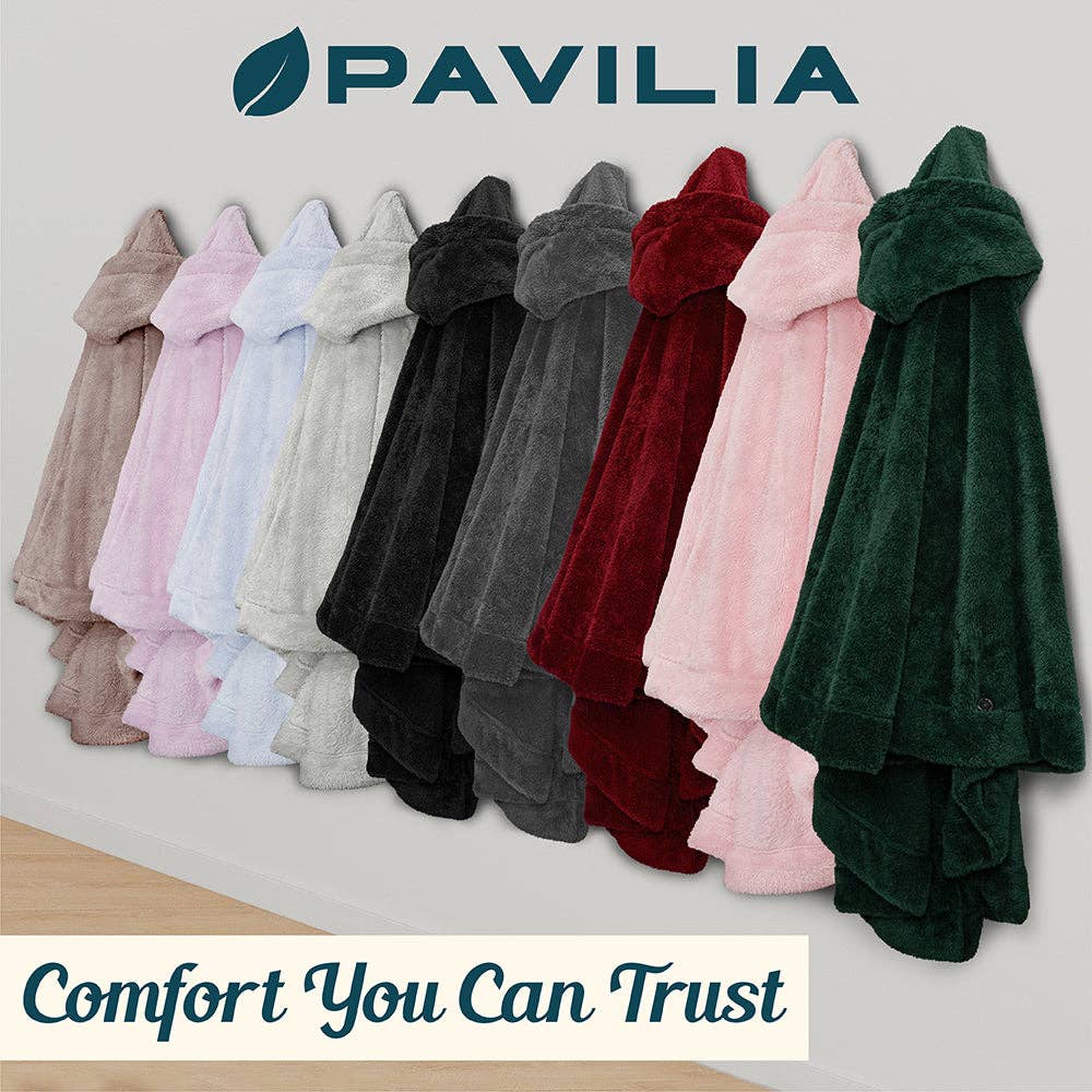 Pavilia - Wholesale Poncho - Women's - Angel Wrap Hoodie Sherpa Fluffy Poncho Blanket14