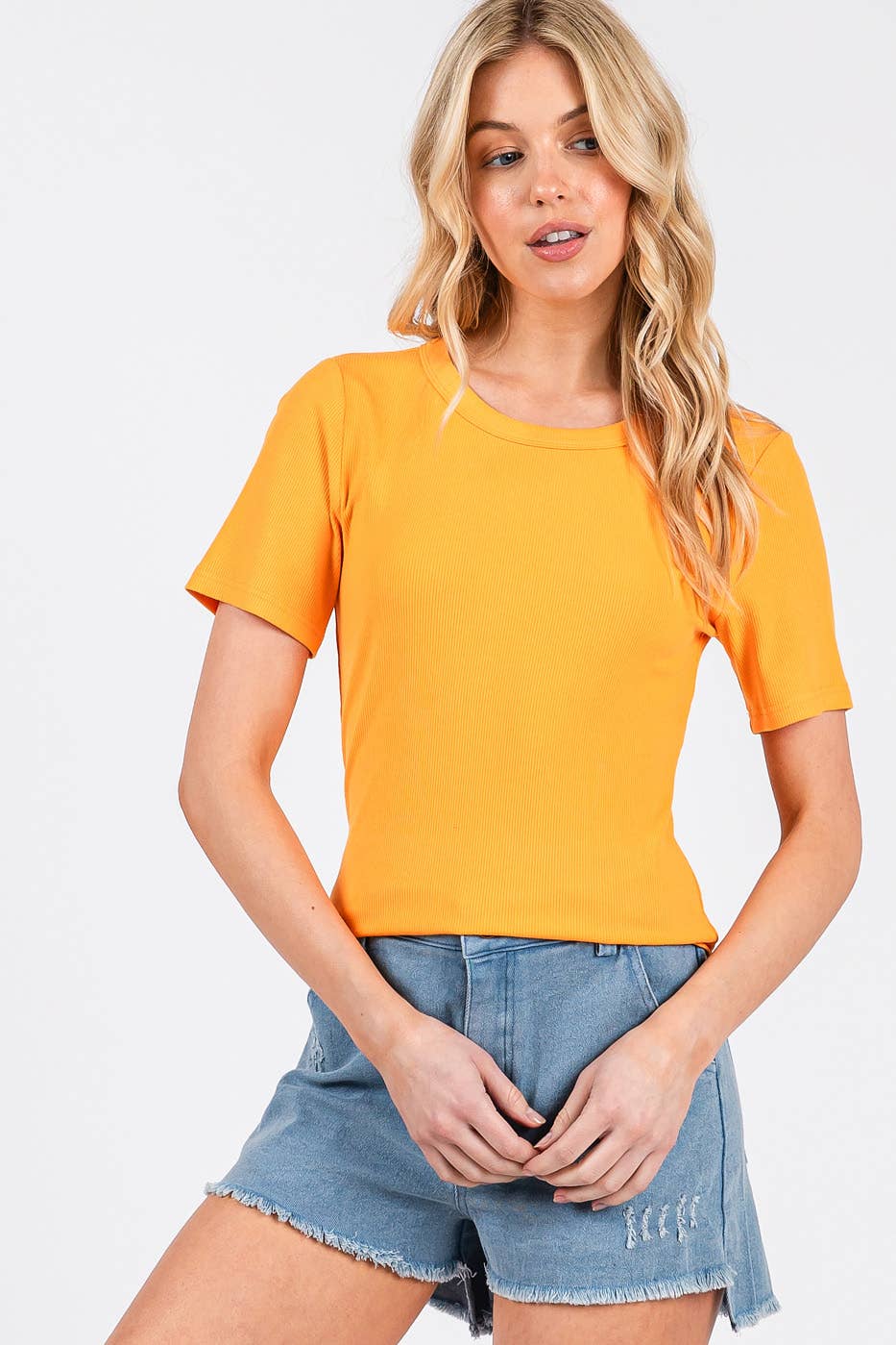 mittoshop – wholesale Knit top – Women's – RIBBED ROUND NECK SHORT SLEEVE BASIC CLASSIC TEE21