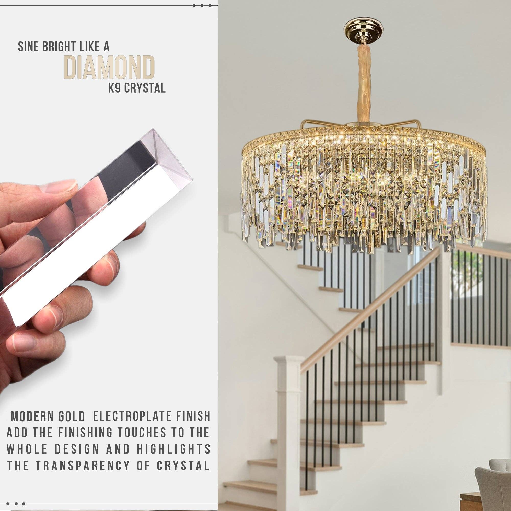 Ledsone - Vente Lustre/Suspension - Lustre moderne en cristal doré à plafond - modèle 480411