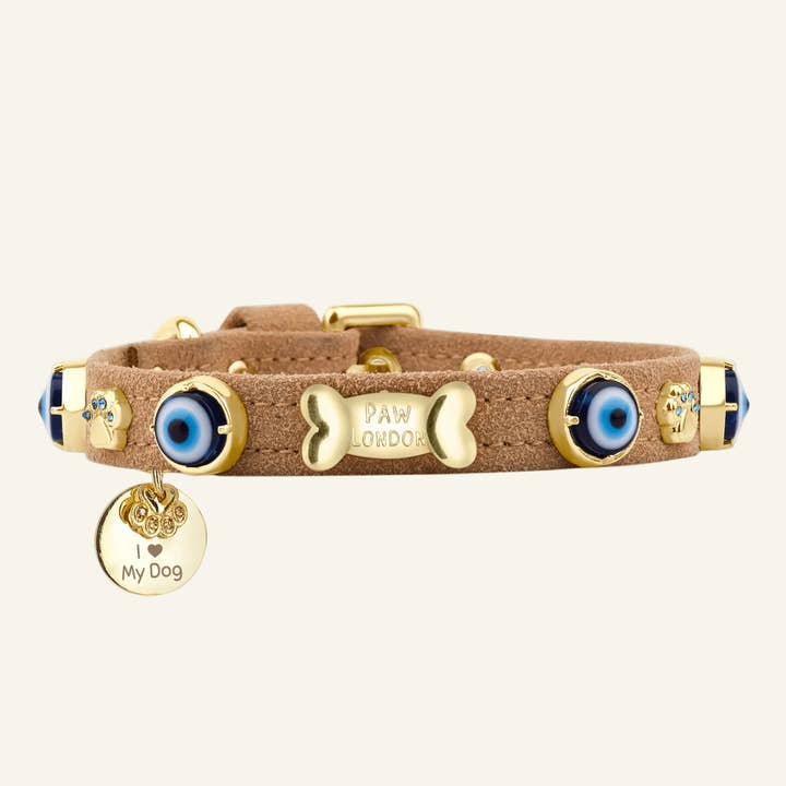 Suede Evil Eye Dog Collar | Cinnamon ⚜️ for wholesale by Paw London