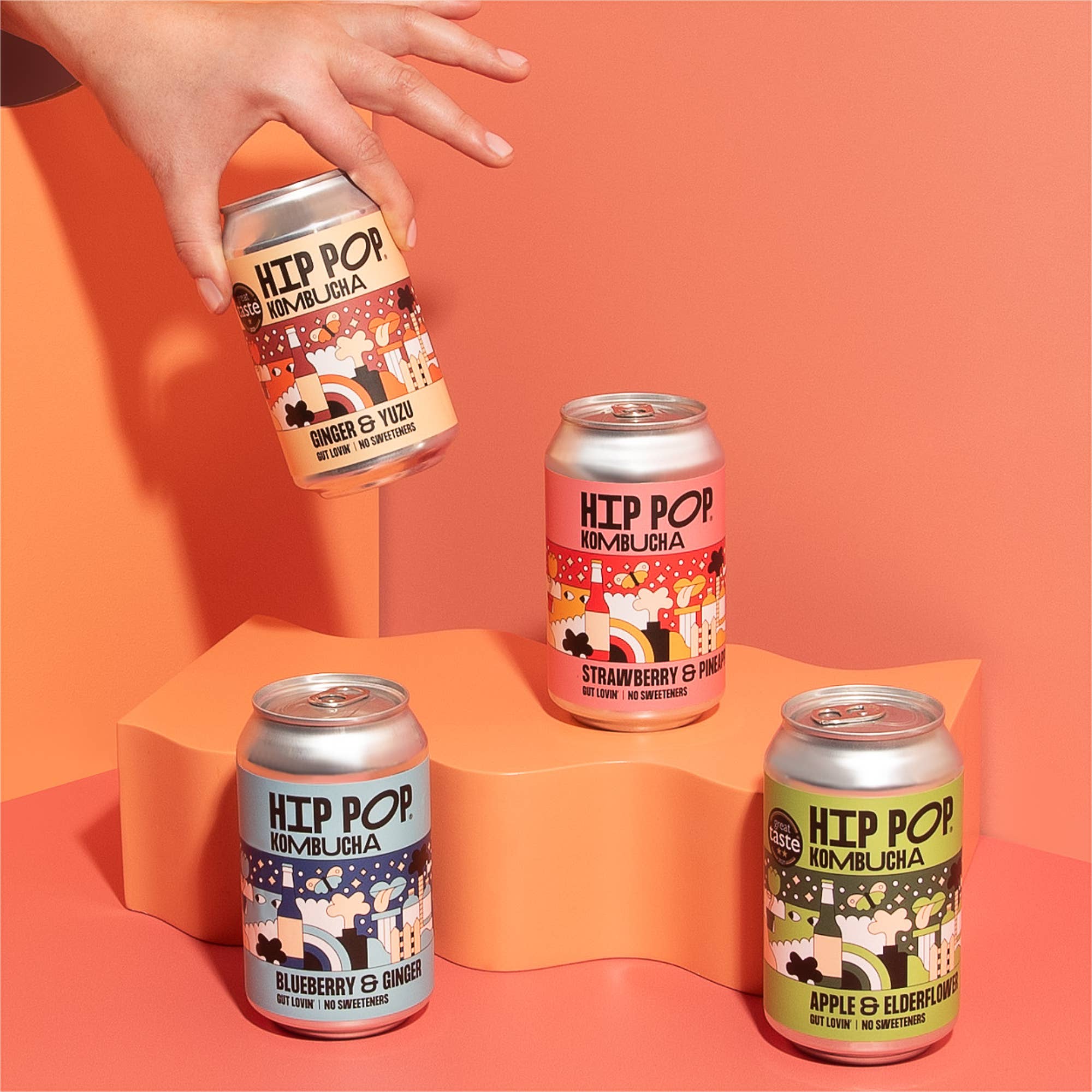 Hip Pop - Wholesale Kombucha - Vegan Kombucha Drink - Mixed Case x 24 - Probiotic3